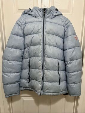 Light Blue Puffer Jacket with Hood - men’s